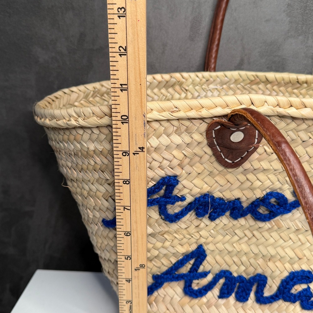 Poolside Tote Straw Bag Womens Leather Long Handle Amore in Amalfi Embroidered - Picture 5 of 7